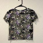 Kimchi Blue  Urban Outfitters Black Sheer Embroidered Floral top size small Photo 3