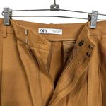 ZARA  Women's Sz L Orange Pleated Flat Front Pants High Rise Straight Leg Photo 3
