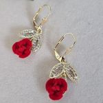 Gold Filled Velvet Red Rose Drop Earrings Photo 0
