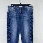 Band of Gypsies Lola Skinny Ankle Jeans Womens 29 Blue Denim Raw Hem Embroidered Photo 0