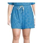 Moa Moa Pajama Set Womens 1X Blue Floral Tie Waist Short Sleeves Pockets Photo 2