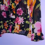Everyday Clothing Co Silk Blouse Womens Size S Sheer Button Ruffle Dark Floral Black Photo 3