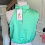 Pretty Garden Mint Green Silky Sleeveless High Neck Bubble Hem Top New Photo 4