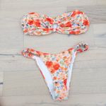 Womens Bikini Set‎ Size L Orange Floral Bandeau High Leg Swim Hot Girl Summer Size L Photo 1