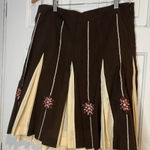 Loft Ann Taylor  Brown and Cream Embroidered Women's Skirt - Flare Pleated Skirt- Photo 0