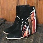 Free People Spring In Paris Black Suede Fringe Booties Photo 2