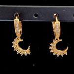Gold Filled Crescent Moon with Crystals Huggie Hoop Earrings Photo 1