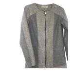 Women’s XS Wool Blend Longline Coat Herringbone Minimalist Zip Front Overcoat Gray Photo 9