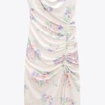 ZARA Dress Ruched Printed Floral Boho Fitted Midi Summer Dress Photo 4