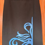 Carlisle Women’s Vtg Black Pencil Skirt w Blue Floral Genuine Leather Design-8 Photo 0