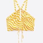 ZARA Halter Neck Satin Effect Print Crop Top White Orange Size XS New With Tags Photo 6