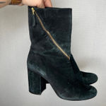 Vince Camuto Black Suede Ankle Boots Gold Zipper Block Heel Size 10 / 40 Photo 0