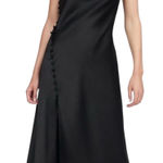 ZARA Black Satin Cowl Neck Slip Midi Dress Side Button Detail Elegant Medium Photo 0