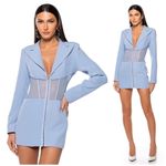 Akira  Light Blue Corset Sheer Mesh Panel Blazer Mini Dress Plunge Neck Size XL Photo 1