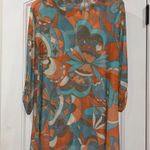 Multiples  Colorful Retro Floral Print Mesh 3/4 Roll Tab Sleeve High Low Hem Top Photo 8