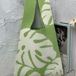 Floral Graphic Knit Bag, Double Handles Photo 0
