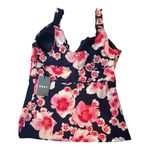 DKNY Printed Scallop-Edge Floral Tankini Swim Top Size XL Pink Navy Photo 3