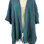 Celtic Kerry Woollen Mills Green Blue Ruana Irish Lambswool Shawl Wrap Ireland Size M Photo 0