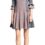 Badgley Mischka Dress Women 14 Blue Red Stripe Plaid Day Dress Mini Prairiecore Photo 0