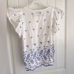 Gap Blue Embroidery Flutter Sleeve Scallop Edge Blouse Top Sz Medium + Earrings Photo 3
