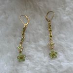 Green & Gold Crystal Floral Flower Dangly Earrings Photo 1