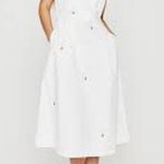 ADRIANO GOLDSCHMIED Libby Button Back Midi Dress w Pockets LINEN White Medium M Photo 6