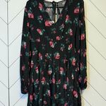 A New Day Womens XS Black Pink Floral Print V-neck Long Sleeve Midi Dress Spring Photo 1