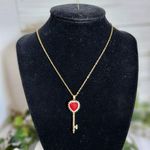 Gold Chain Necklace with Red CZ Heart Key Pendant Photo 0