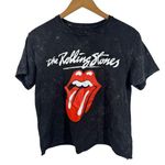The Rolling Stones Graphic T-Shirt Women Size L Black Cropped Cotton Concert Top Photo 0