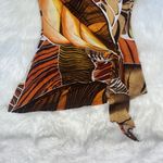 Cache  Orange Brown and White Cowl Neck Abstract Top With a Tie Up Side Bow Photo 3