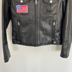 BCBG Paris Black Faux Leather Jacket with Shearling Collar & American Flag Patch Size Small Photo 2