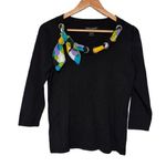 August Silk Sophisticated Silk Blend Black Top With Scarf Accent Size M Photo 0