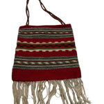 Vintage Vegetal Collecting Carrier Bag Woven Tapestry‎ Fringe Hippie Boho Red Photo 0