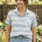 L.L. Bean Women’s Vented Button Down‎ Hiking Fishing Shirt Size XL Striped Gray Photo 0