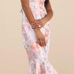 Lulus  Boudicca Light Mauve Floral Jacquard Lace-Up Trumpet Midi Dress Photo 1