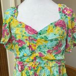Umgee  Floral Mini Dress - blue green pink smocked back L Photo 1
