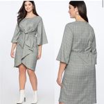 Eloquii  Gingham Plaid Tie Front Wide Sleeves Midi Dress Gray Plus Size 26 NWT Photo 1