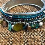 Custom Made  Multi Strand Beaded Stones Disc Hinged Metal Band 9 inch Bracelet Photo 2