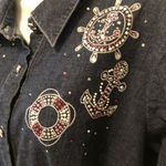 Quacker Factory  Anchors Away Woven Shirt  Sz. XL Denim Blue Cotton Stretch Photo 1