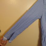 LL Bean Size Large White Blue Long Sleeve Pearl Button Top Stripes Frilly Rose Photo 1