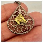 silver and gold tone horse teardrop pendant necklace Photo 8