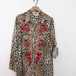 Savanna Jane Embroidered Leopard Print Maxi Dress Size Large Boho Western Floral Brown Photo 2