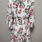 JODIFL white pink floral bell sleeve tiered mini dress size small Photo 3