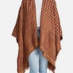Steve Madden  Plaid Kimono Ruana Reversible Brown Multi One Size Fits All Photo 0