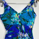 Vintage Mainstream Floral One Piece Swimsuit Size 8 Made in USA Blues Greens Blue Photo 1