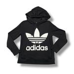 Adidas  Hoodie Women’s Small Black Big Trefoil Logo‎ Spell Out Pockets Pullover Photo 2