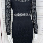 Bebe Lace Overlay Bandeau Pencil Dress Sheer Back Long Sleeve Black Medium Photo 0