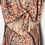 Free People  Surf Date Copper Floral Cut Out Tie Front Romper S Photo 7