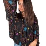 Free People  bubble hem blouse wildflower Black top whimsical mesh Photo 0
