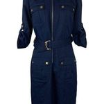 Sharagano Womens Navy Blue Belted Shirt Dress Roll-Up Sleeves Size 4 Photo 0